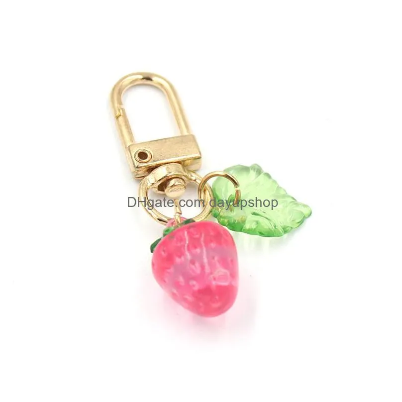 wholesale fruit straberry keychain acrylic key rings hangbag decoration zipper pull charm planner charms accessories