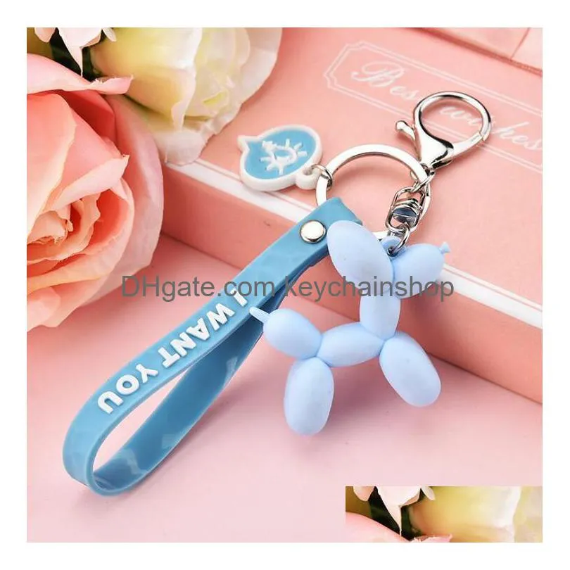 fashion cute pvc balloon dog keychain jewelry couple long keyring creative cartoon mobile phone bag car pendant keychains accessories