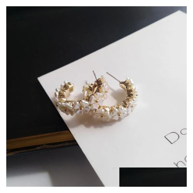 flower earring fashion golden plating white resin hoop dangle earrings women jewelry girl student gifts for party