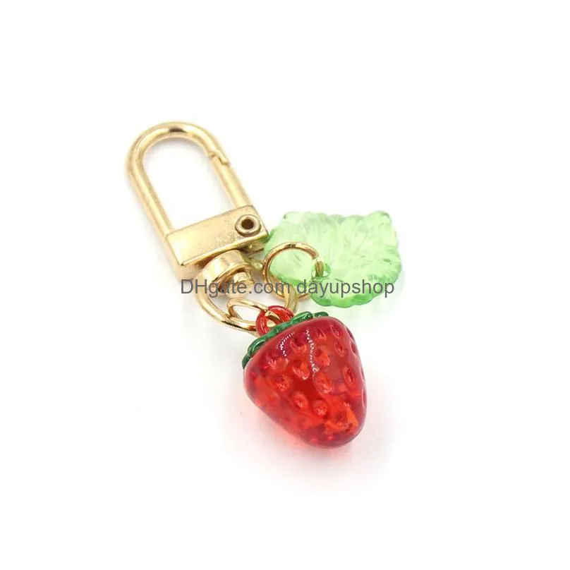 wholesale fruit straberry keychain acrylic key rings hangbag decoration zipper pull charm planner charms accessories