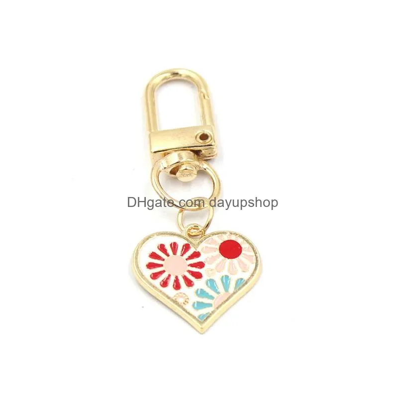 wholesale sun flower heart pendant keychain fashion key rings zipper pull charm planner charms accessories hangbag hanging pendants keyring for women girls