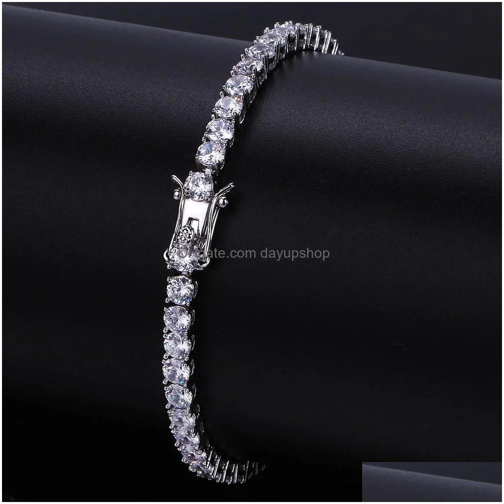 fashion hip hop iced out tennis chain aaa cubic zirconia copper bracelet diamond designer jewelry for men women 18k gold silver