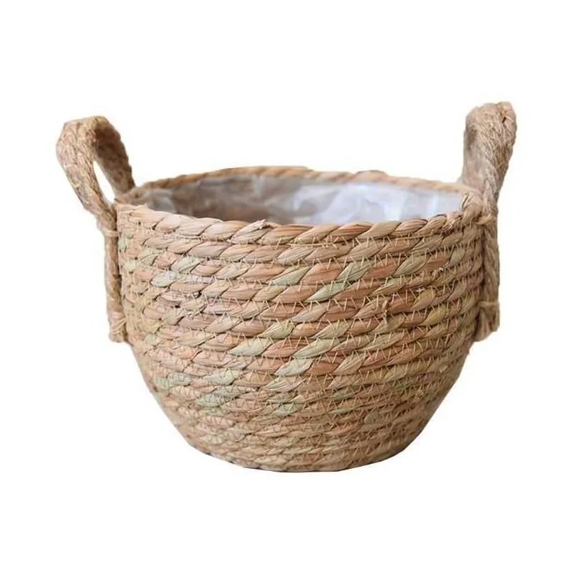 panier de rangement en rotin panier en osier dherbe de mer pot de fleurs pour le linge sale livraison directe 210615