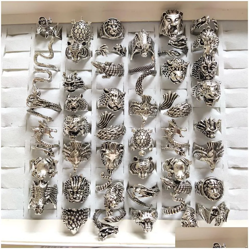 30pcs multi-styles mix hiphop rock animal ring men retro metal snake dragon rings women unique jewelry