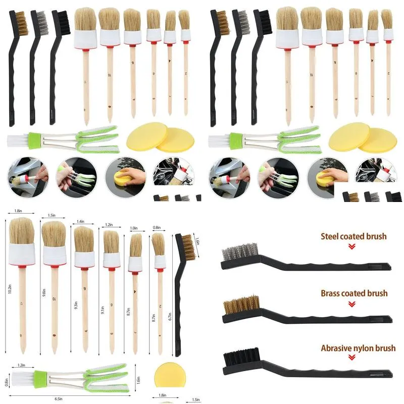 12pcs/1set professional car interior detail brush kit automotive interior cleaning brush boar hair wheel cleaning tools 201214