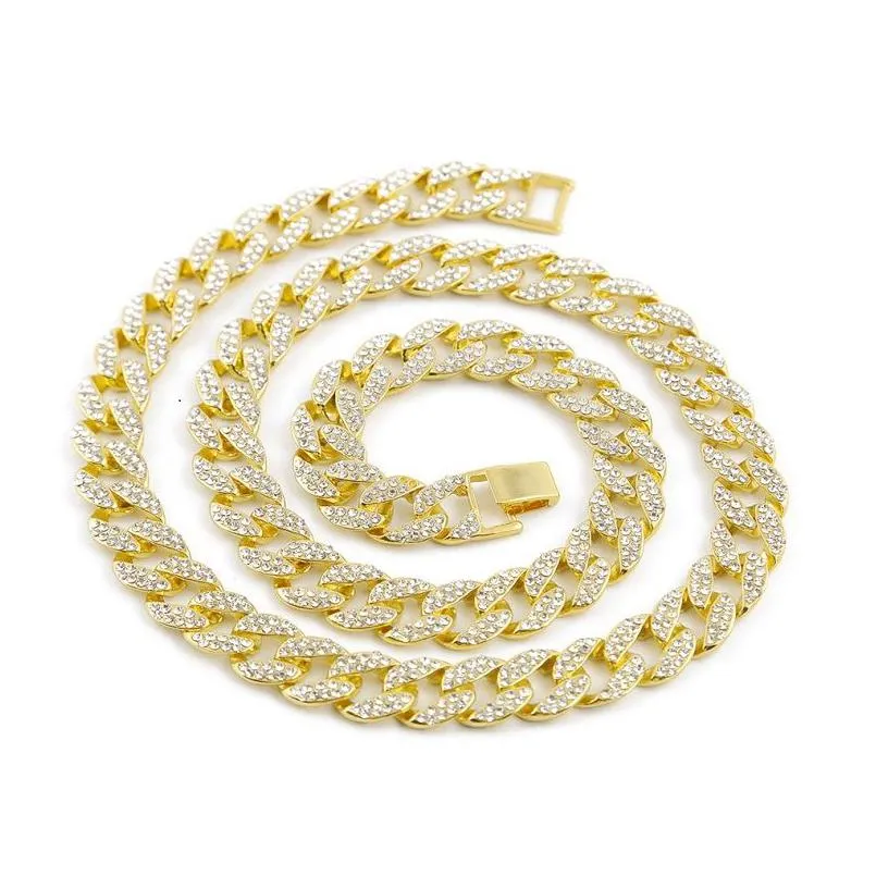 whosale 16inch 18inch 20inch 22inch 24inch 26inch 28inch 30inch iced out rhinestone gold silver  cuban link chain men hiphop