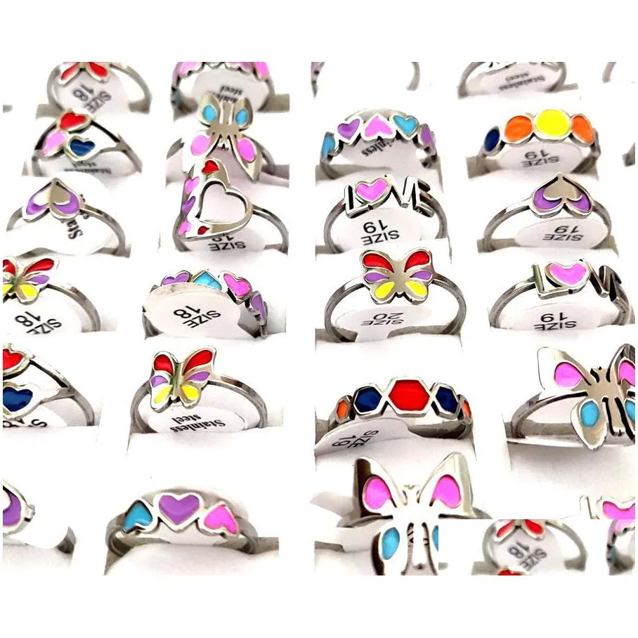 36pcs women cute colorful enamel stainless steel ring butterfly love heart girls smart rings party favor