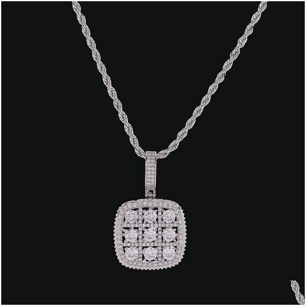 shiny solitaire square military army cluster pendant necklace chain gold silver cubic zirconia men hip hop jewelry for gift