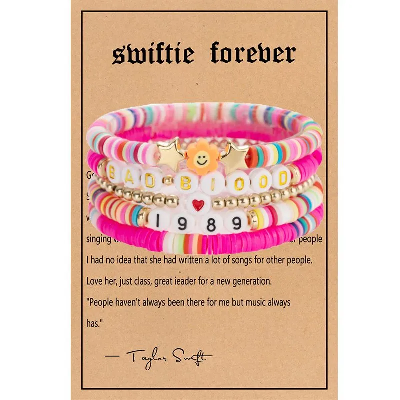 5pcs swiftie friendship bracelets set taylor music surfer heishi beads strands flower heart star letter charm stackable soft clay bohemian wristband beach