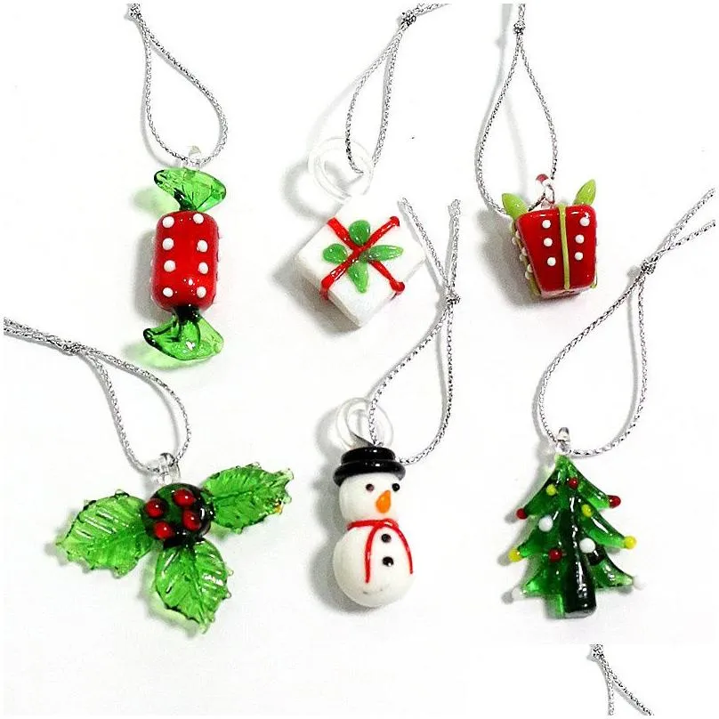 mini handmade glass christmas tree art figurines ornaments colorful high grade cute pendant xmas hanging decor charm accessories