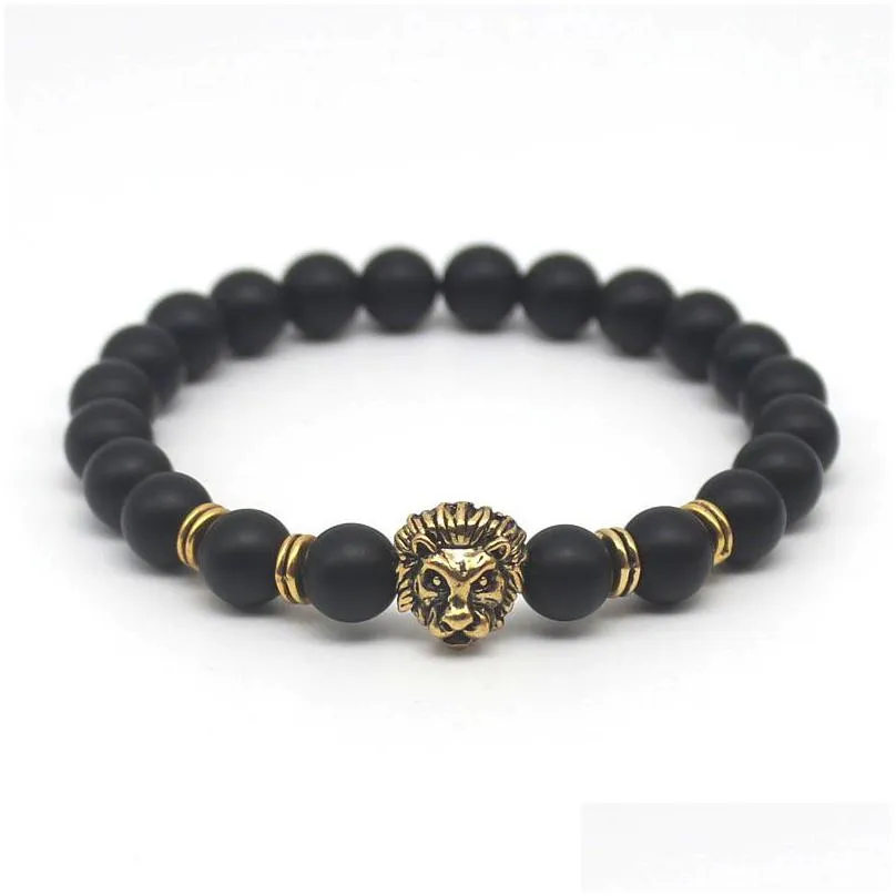 wholesale  head beaded stands bracelets jewelry black lava stone bracelet for men women