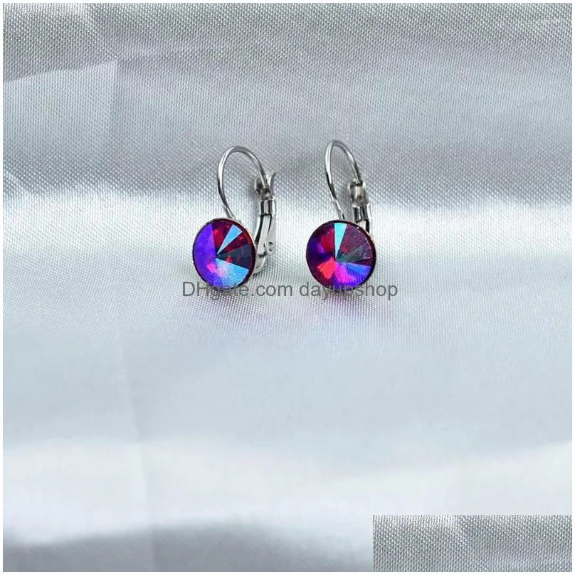 dangle earrings 8mm multicolored round crystal drop stainless steel earring wedding party geometric jewelry blue earings bijoux