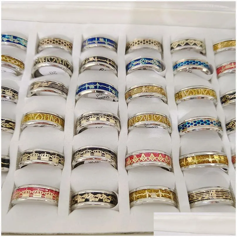 30pcs mix 316l stainless steel mix pattern ring vintage mens cool fashion ring quality jerwelry wholesale hot sale