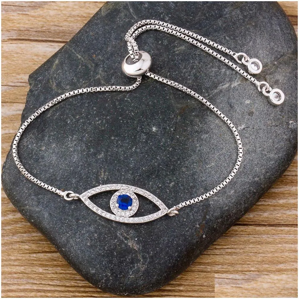 luxury classic evil eye charm bracelet for women shiny princess cut cubic zircon cz adjustable bangles copper jewelry gift