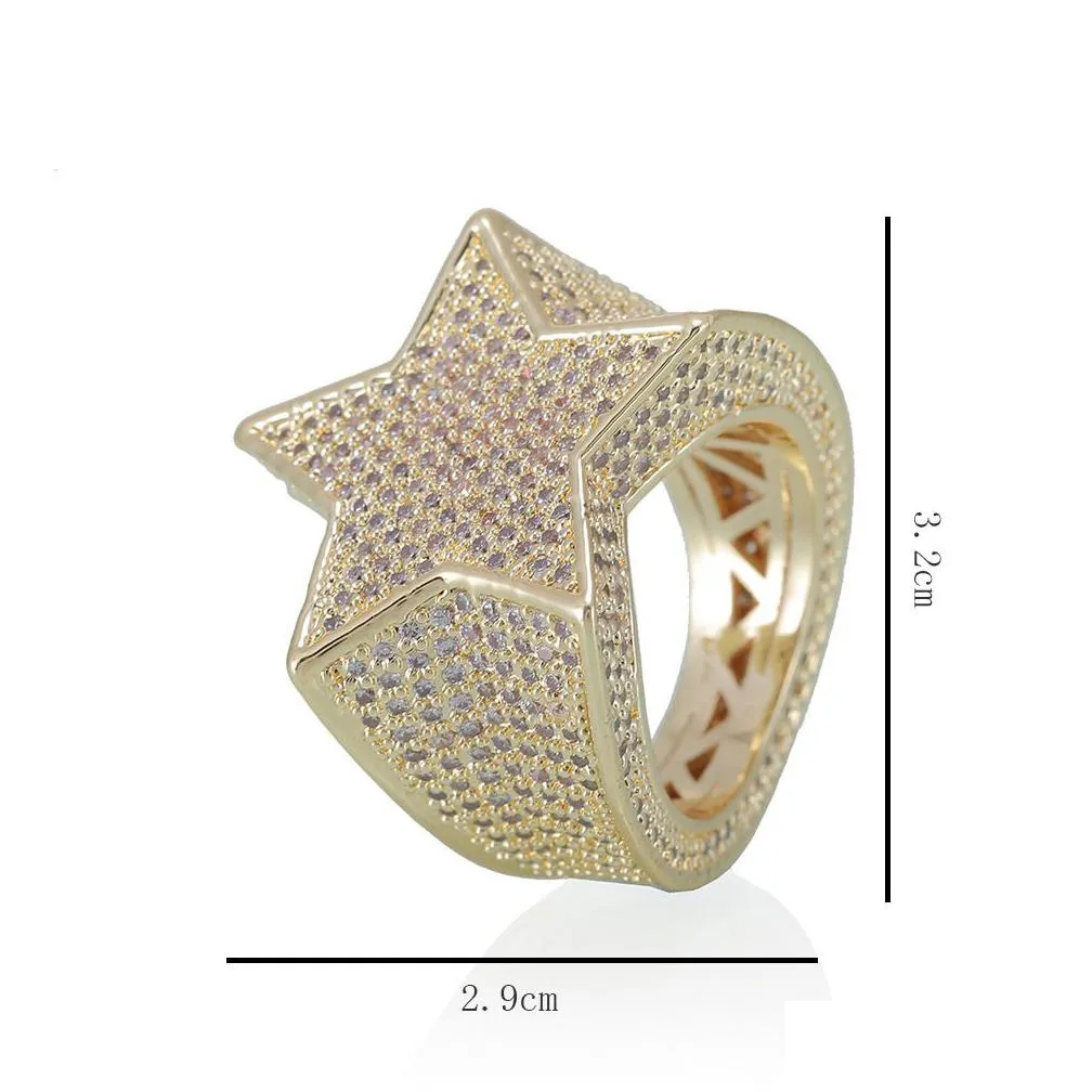 men fashion copper gold silver iced out star ring high quality cz stone star shape ring jewelry