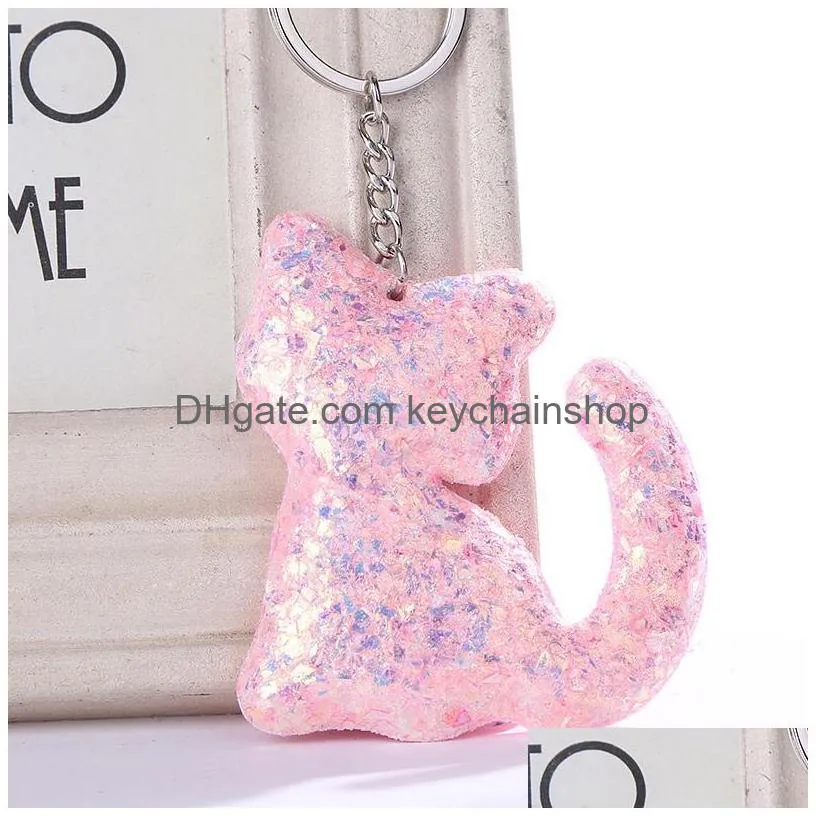 cute car keychains for women men glitter sequins key ring holder fashion key chains charm bag accessories jewelry