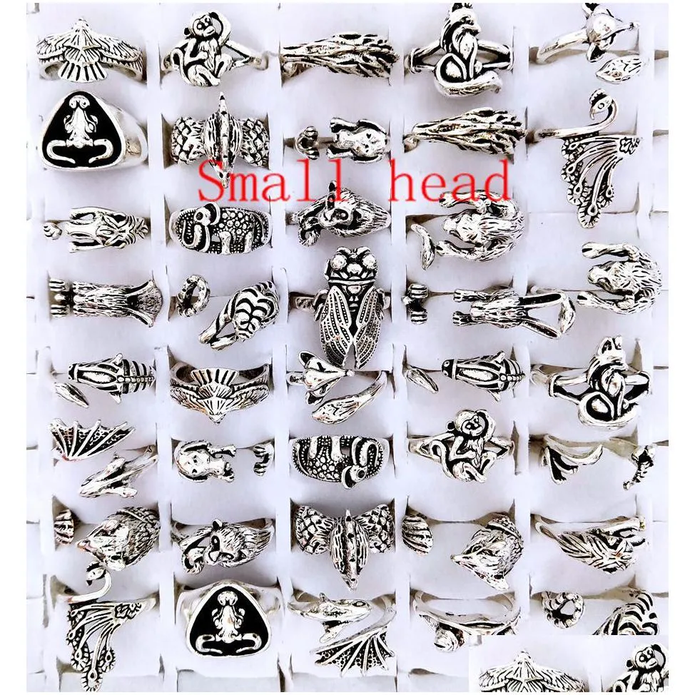 20pcs 20 designs animal metal rings top styles mix cicada monkey silver-plated retro ring wholesale party jewelry