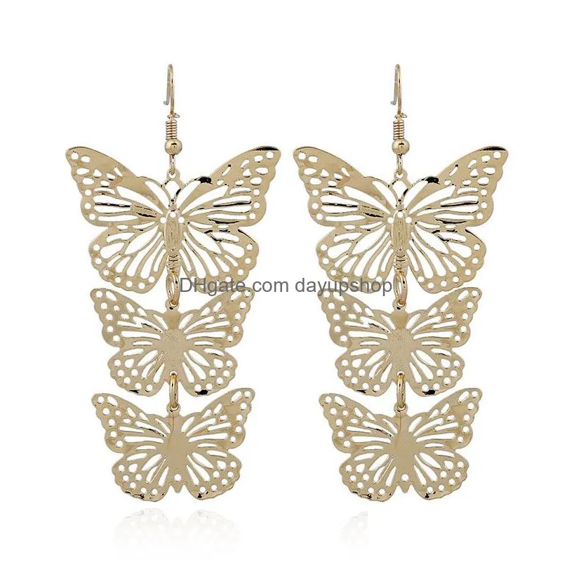 dangle earrings retro lovely gradient animal butterfly brincos female gold black color punk gothnic earring jewellery jy3121