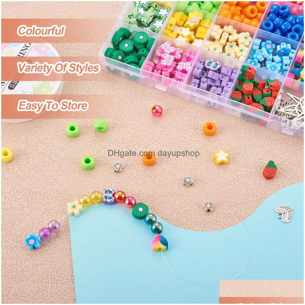 acrylic plastic lucite 1 box fruit polymer clay beads acrylic bead mix shape shell metal pendant diy preppy bracelet necklace summer theme making kit