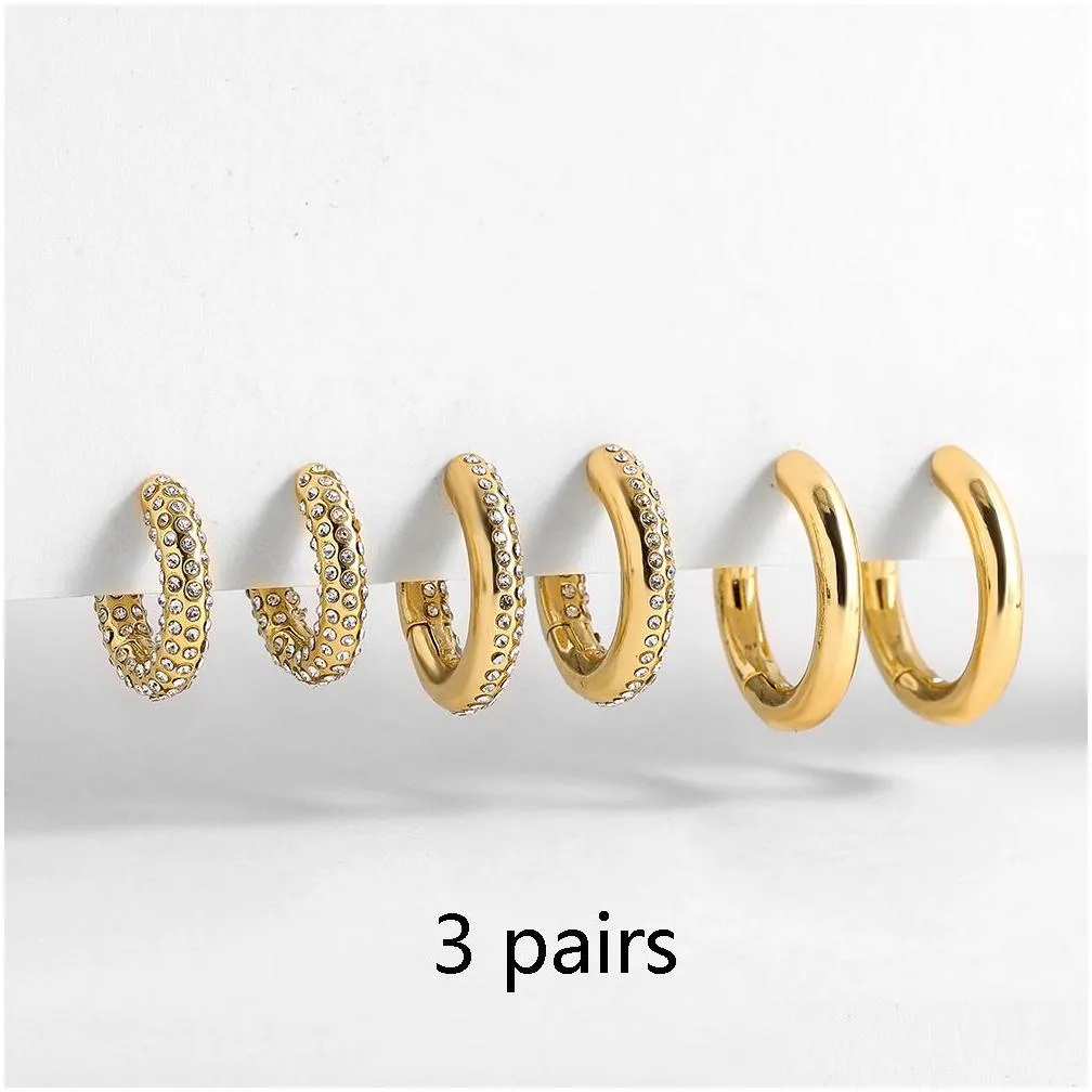 3 pairs/set punk geometric big small hoop earrings for women men gold color metal chain circle huggie earrings
