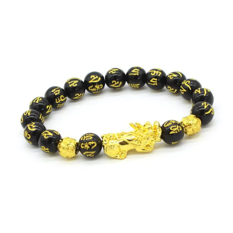 Beaded Obsidian Stone Beads Pixiu Strand Bracelet Black Wealth Feng Shui Bracelets Luck Bangle For Women Man Jewelry Bracelets Dhxtu