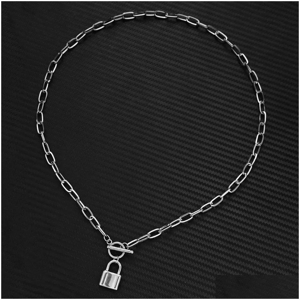 Pendant Necklaces Hip-Hop Jewelry Fashion Stainless Steel Padlock Pendant European And American Ins Style Thick Square Chain One Word Dhusd