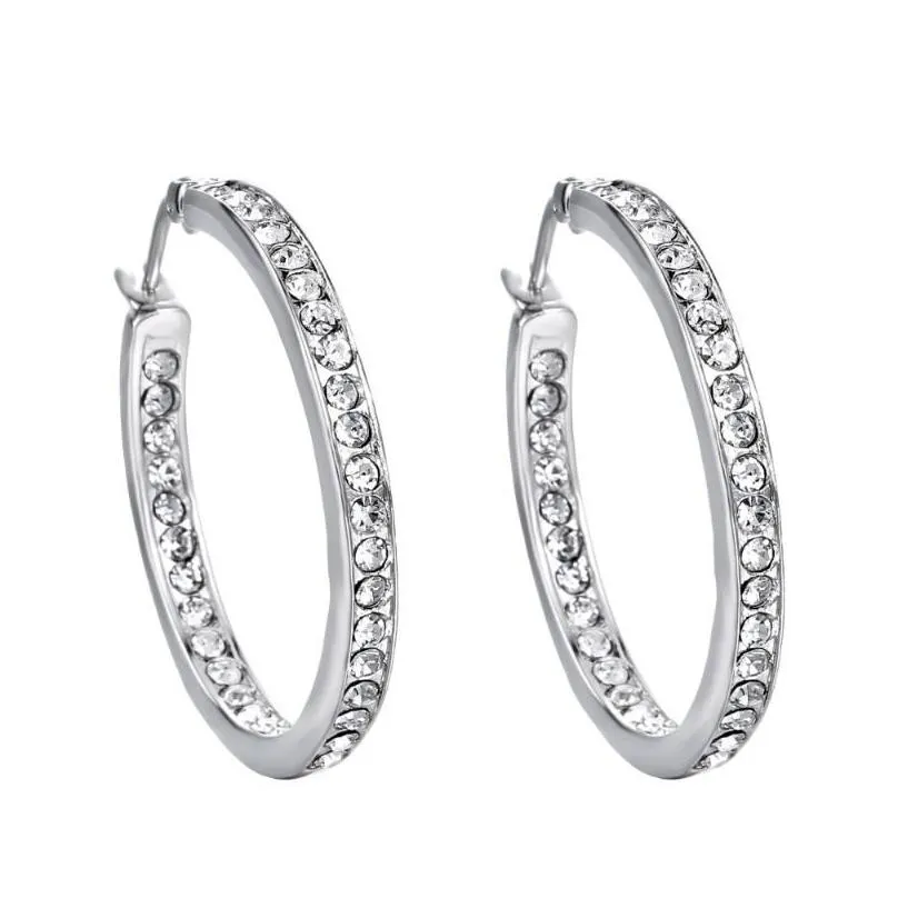Hoop & Huggie Est Luxury Silver Color Large Round Earrings For Women Gift With Austrian Crystal JewelryHoop HuggieHoop