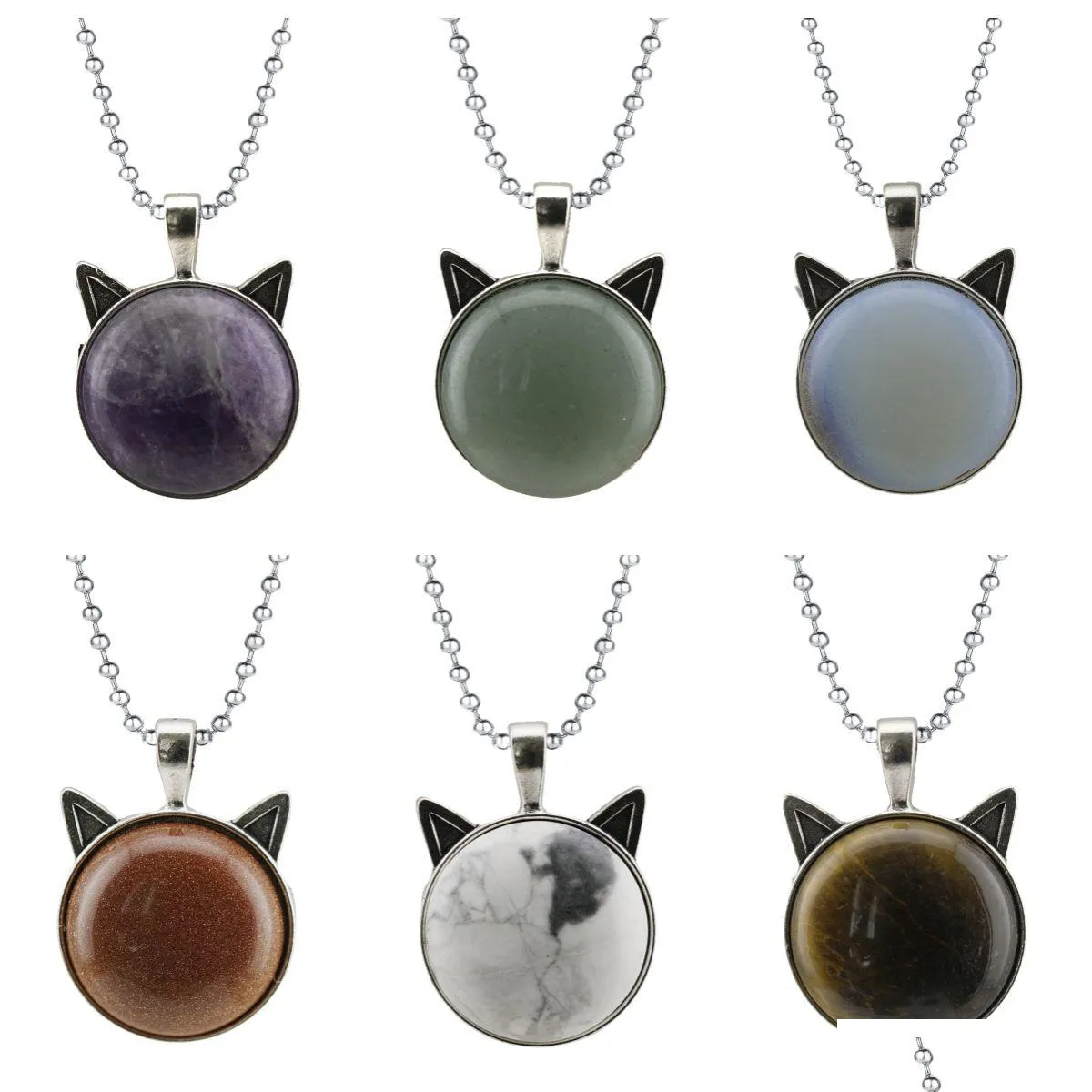 Pendant Necklaces Vintage Crystal Pendant Necklace Cat Head Shape Natural Gemstone Graduation Gift For Friends And Lovers Jewelry Neck Dhbw1