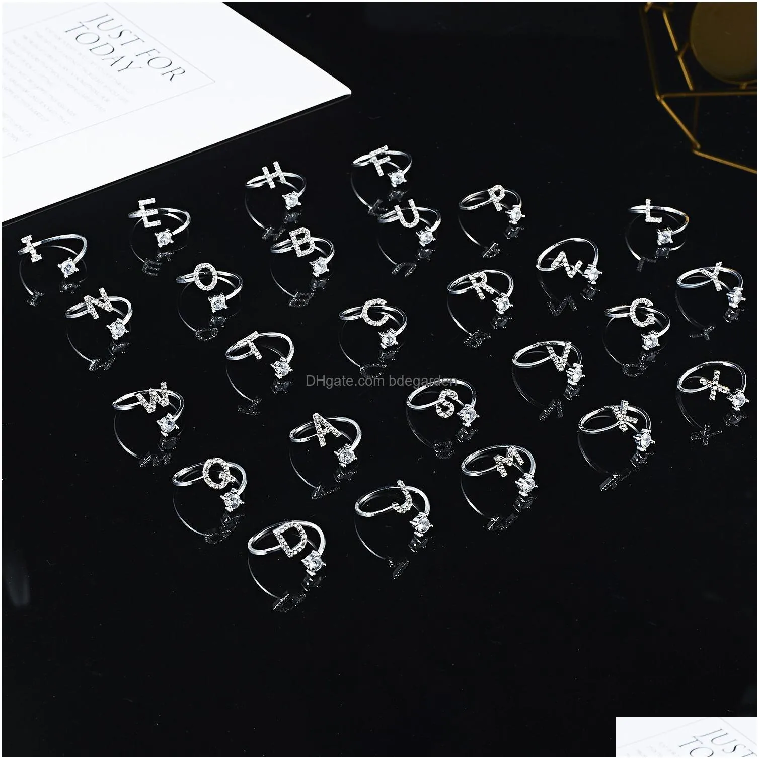 26 letter rings adjustable size initial rings for friends birthday gift silver/gold