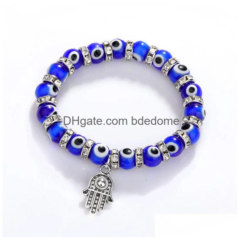 Beaded Hand Evil Blue Eye Charms Strand Bracelets Bangles Beads Turkish Pseras For Women Jewelry Wholesale Jewelry Bracelets Dhxzb