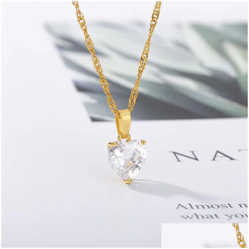 Pendant Necklaces Fashion Heart Necklace For Women Couple Lovers Gold Stainless Steel Chain Chocker Female Pendant Necklaces Cute Zirc Dh831