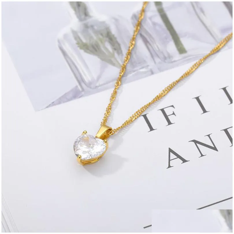 Pendant Necklaces Fashion Heart Necklace For Women Couple Lovers Gold Stainless Steel Chain Chocker Female Pendant Necklaces Cute Zirc Dh831