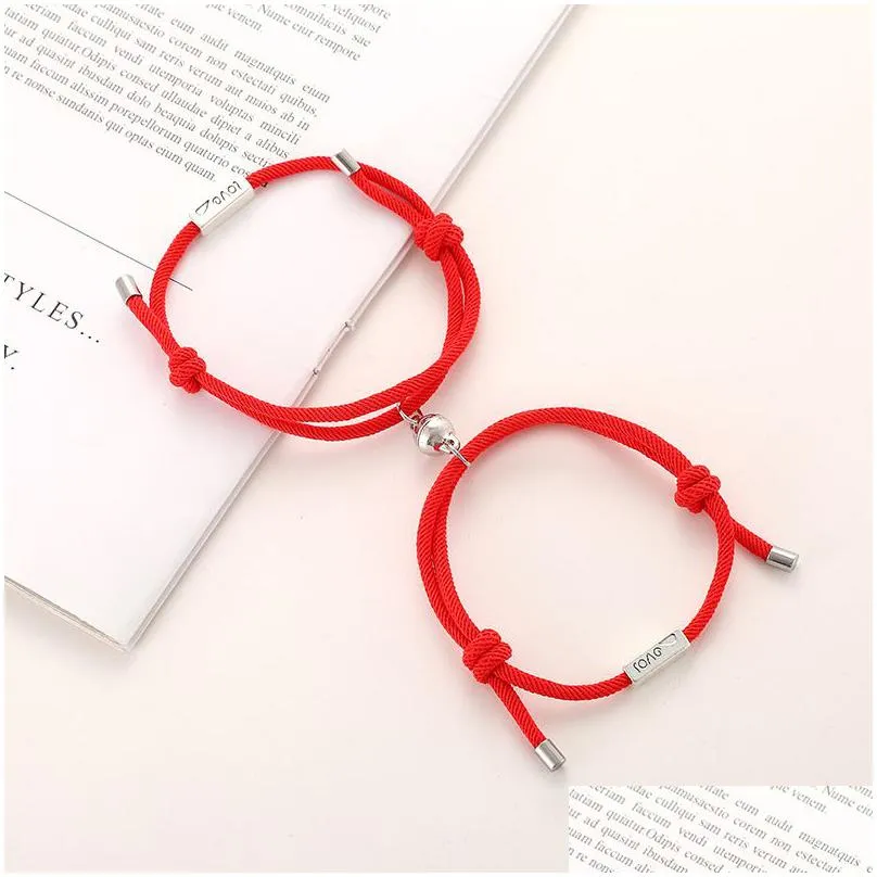 Charm Bracelets Magnet Bracelet Couple Handmade Adjustable Rope Matching Infinite Love Pair Bracelets Lucky Red Brazalete Gift Jewelry Dhun7