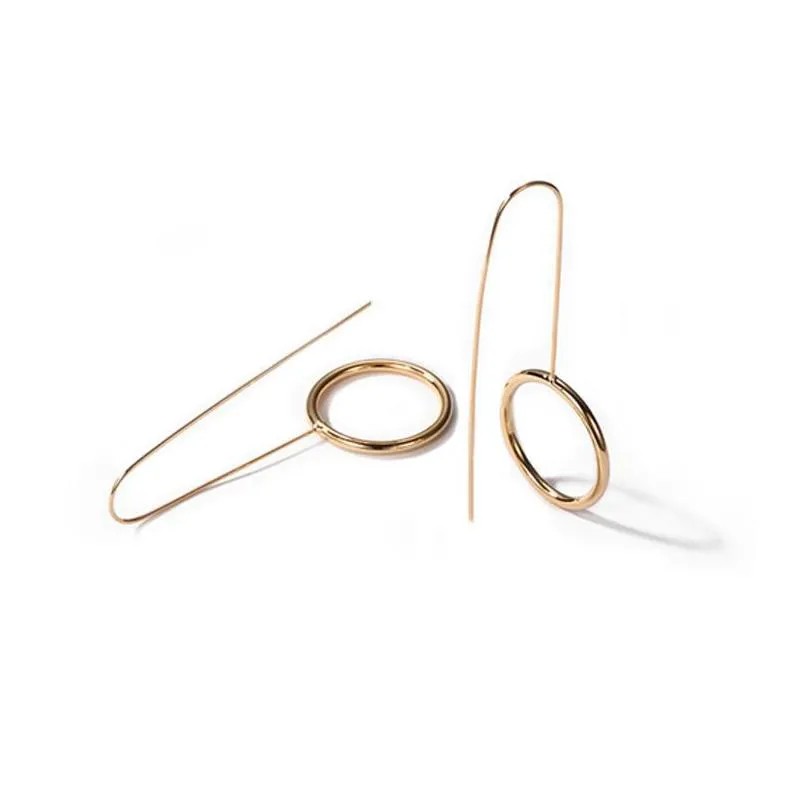 1pair minimalist long bar pendant hoop dangle earrings for sexy women personality gold metal color round circle earring jewelry