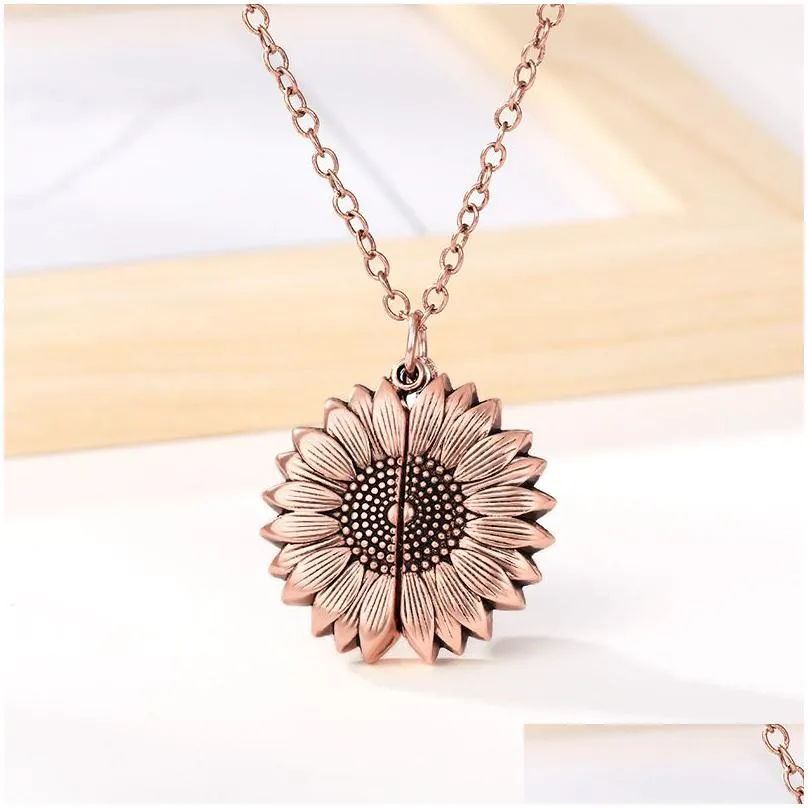 Pendant Necklaces You Are My Sunshine Sunflower Necklaces For Women Rose Gold Sier Color Long Chain Sun Flower Female Pendant Necklace Dhdb7
