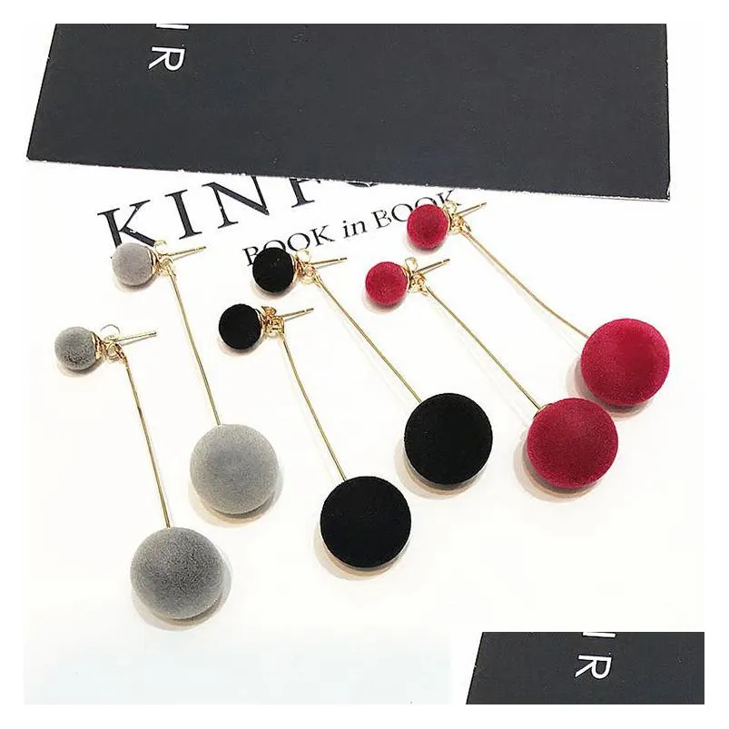 Dangle & Chandelier Fashion Red Black Plush Ball Personality Dangle Earrings For Women Jewelry Gift Round Long Tassel Simple Drop Earr Dhtk8