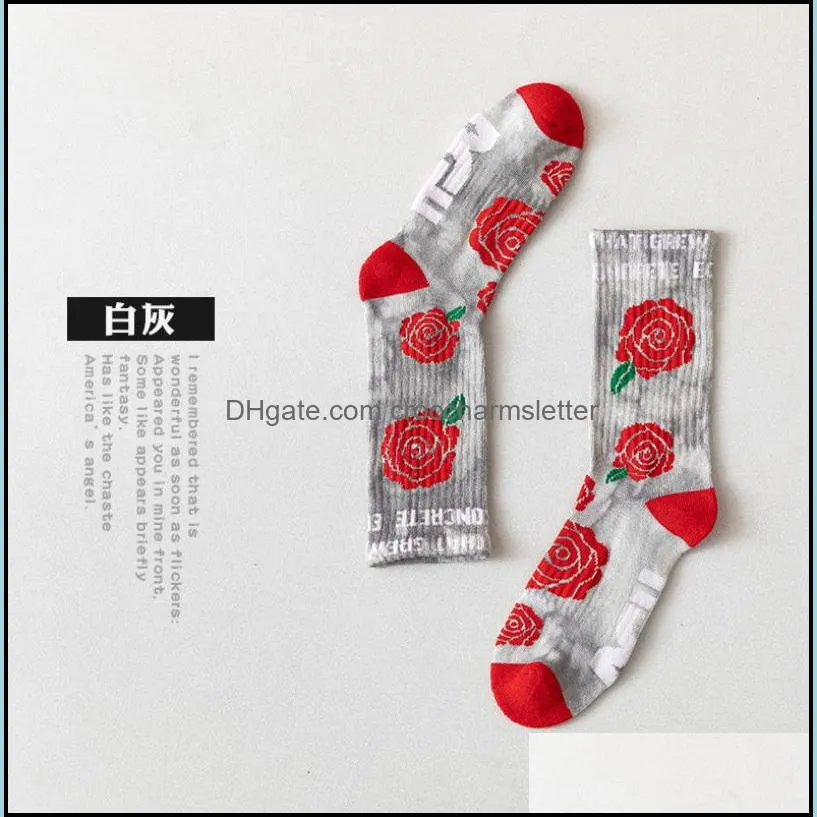 socks tie-dye rose cotton colorful vortex red flower hiphop letter skateboard funny happy sockings men