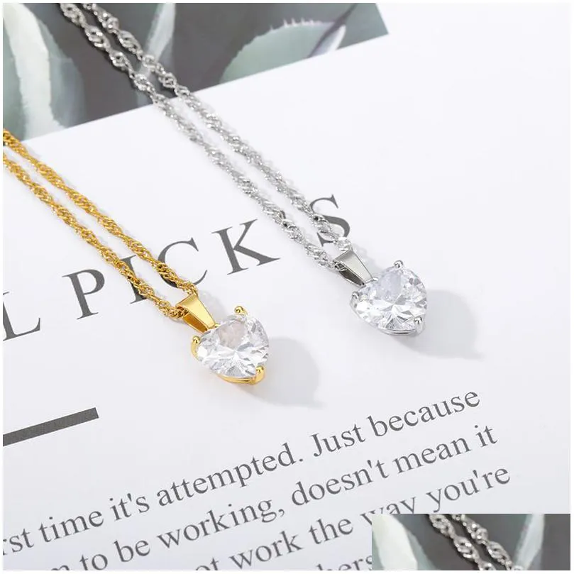 Pendant Necklaces Fashion Heart Necklace For Women Couple Lovers Gold Stainless Steel Chain Chocker Female Pendant Necklaces Cute Zirc Dh831