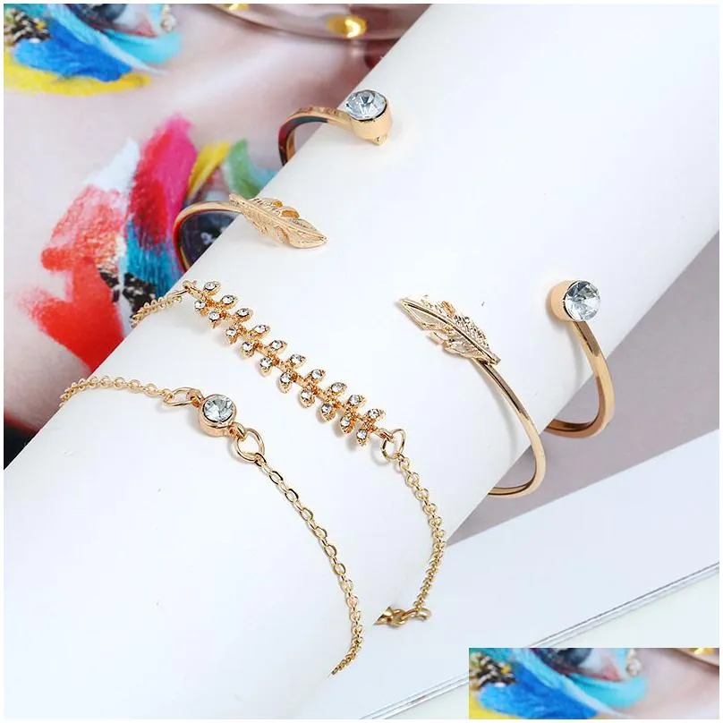 Charm Bracelets Bohemian Gold Color Leaf Open Bracelet Set For Women Punk Vintage Bracelets Bangles Jewelry Christmas Gift Jewelry Bra Dhupn