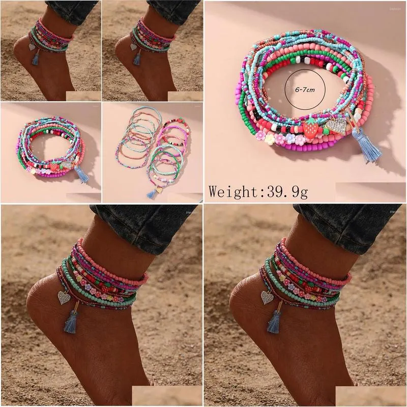 Anklets Boho Colorful Beaded Beads For Women Summer Ocean Beach Tassel Ankle Bracelet Foot Leg Jewelry Gift