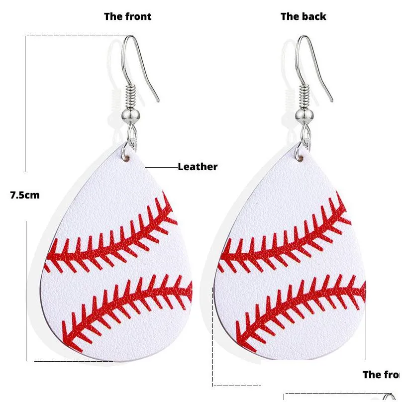 newest arrival teardrop pu leather dangle earrings baseball basketball football volleyball sport earring for women jewelry gifts