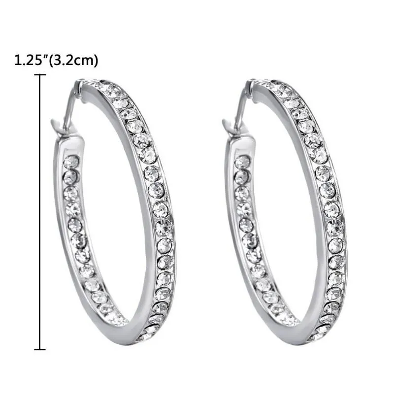Hoop & Huggie Est Luxury Silver Color Large Round Earrings For Women Gift With Austrian Crystal JewelryHoop HuggieHoop