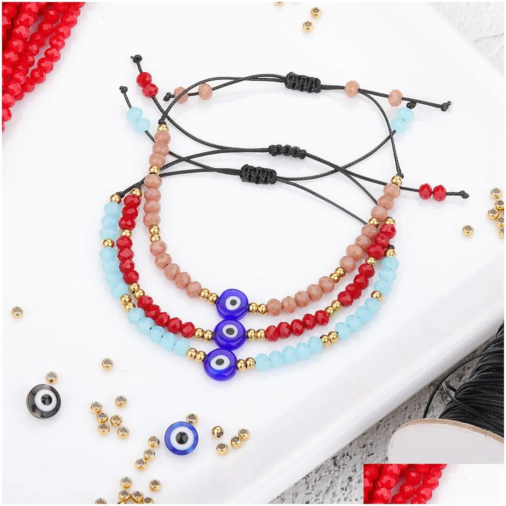 Beaded Braided Evil Blue Eye Strands Bracelet Handmade Jewelry Colorf Crystal Beads Bracelets For Women Girl Jewelry Bracelets Dhkf4