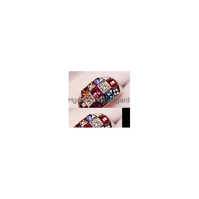 luxury jewelry austrian crystal gemstone rings mixed color colorful channel setting ring for men women low prices