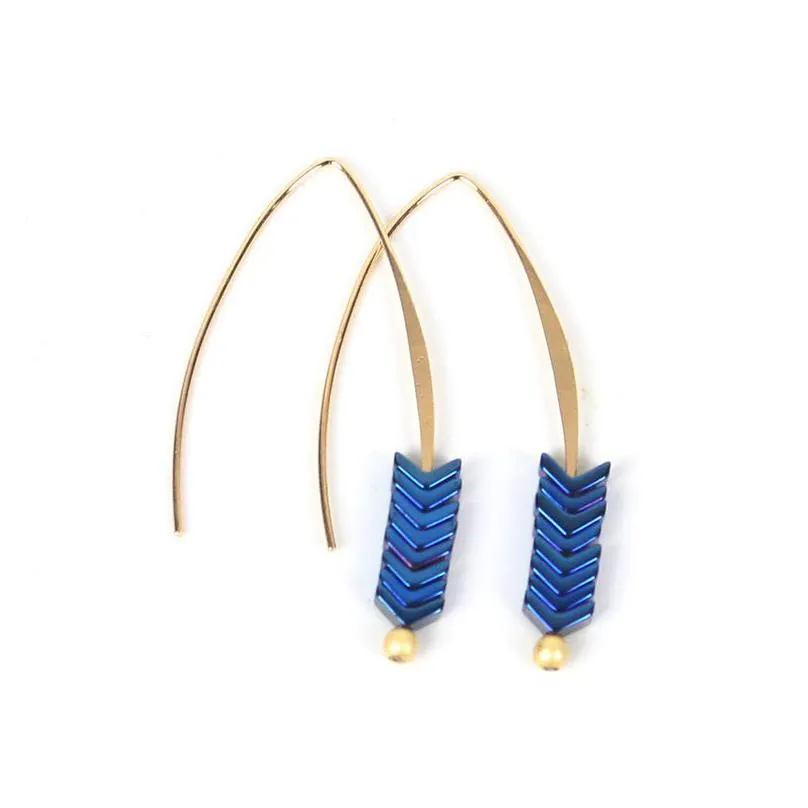 Dangle & Chandelier 2021 Fashion Bohemia Dangle Earrings Golden Copper V Shaped Arrow Hematite Drop For Women Retro Earring Hook Jewel Dhhh1