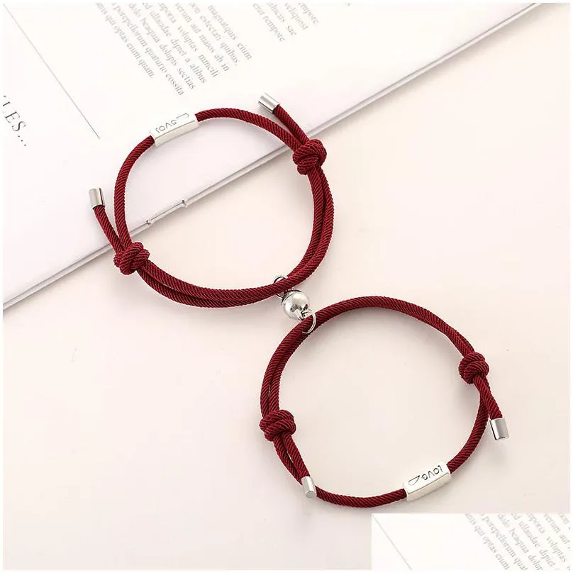 Charm Bracelets Magnet Bracelet Couple Handmade Adjustable Rope Matching Infinite Love Pair Bracelets Lucky Red Brazalete Gift Jewelry Dhun7