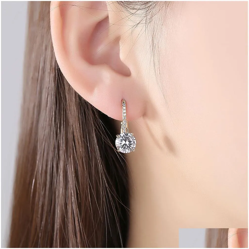 Dangle & Chandelier Drop Dangle Earring For Women 14K Gold Plated Leverback Earrings With Cubic Zirconia Rhinestone Hoop Earings Fashi Dhif5