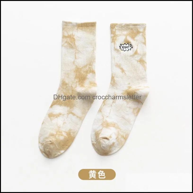 socks long socks tie-dye letter right embroidery cotton harajuku trend funny vortex hip hop fashion skateboard men women