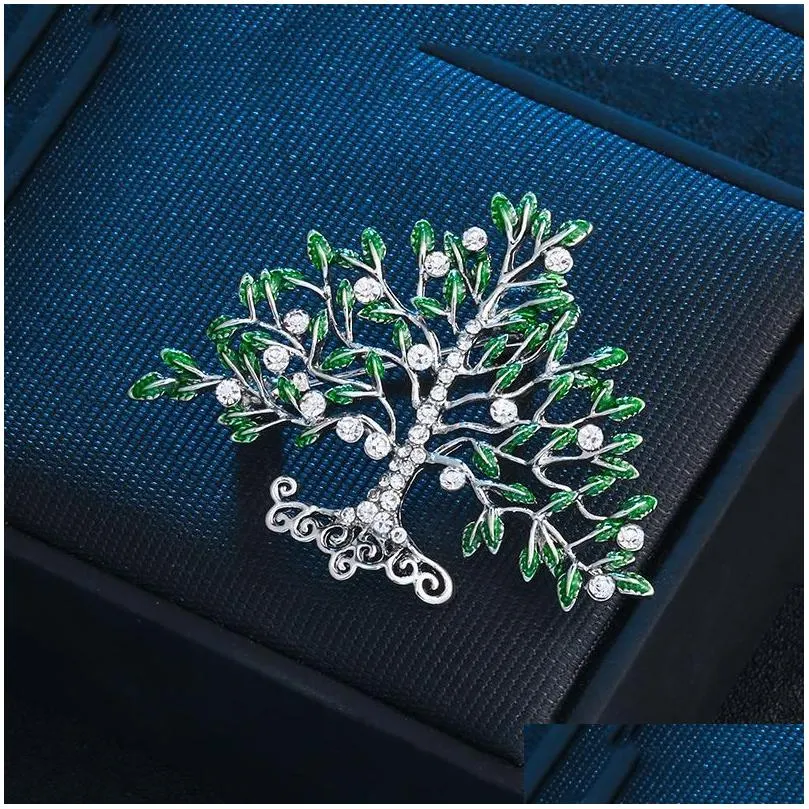 Pins, Brooches Luxury Female Crystal Wishing Tree Brooch Charm Gold Silver Color Jewelry For Women Cute Pin Dress Coat Accessories