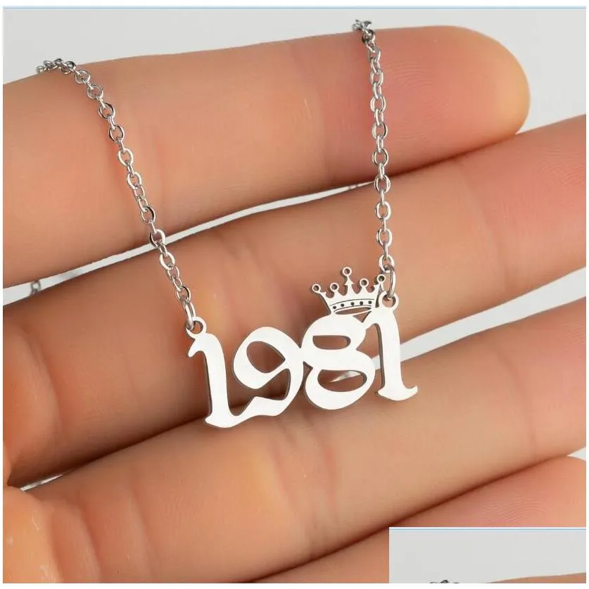 personalized birth year number necklaces custom crown initial necklace pendants for women girls birthday jewelry special years